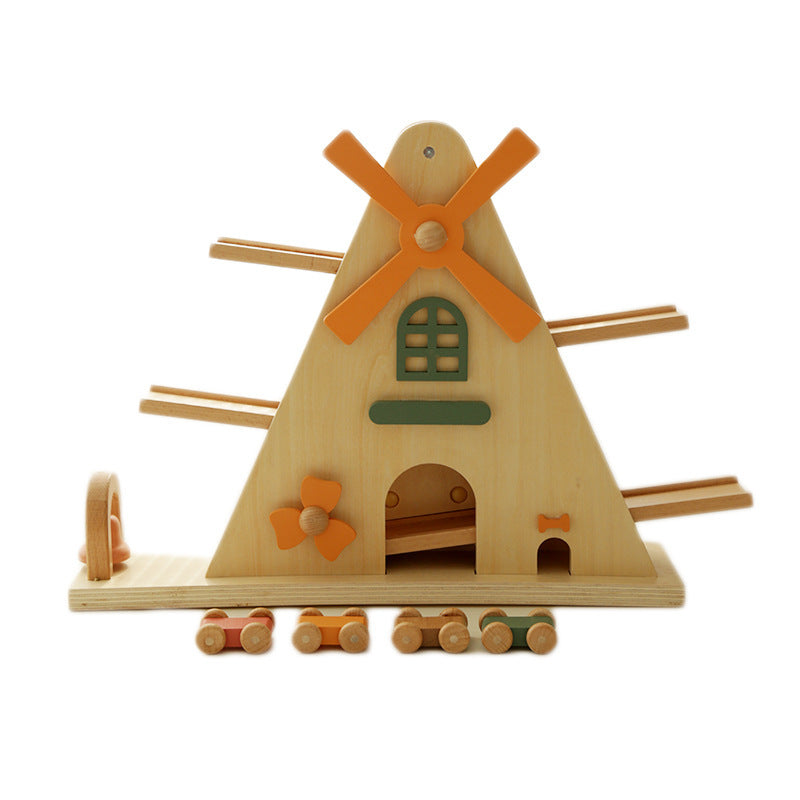 WK Wooden Windmill Track Gliding Car Toy