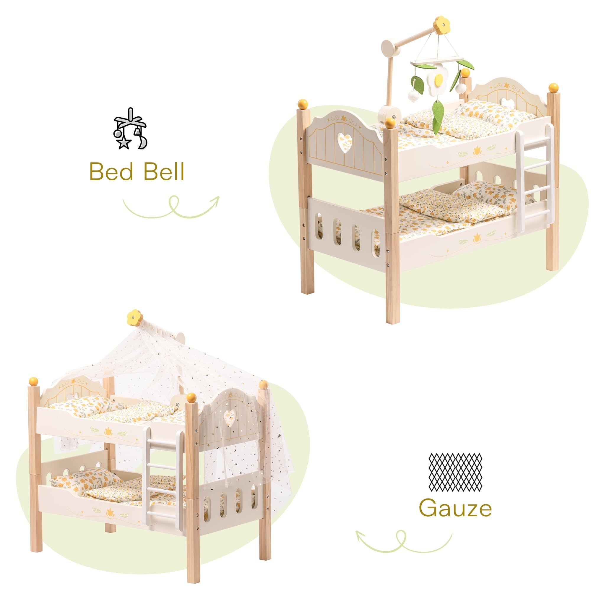Montessori Wooden Doll Bunk Beds – 2-in-1 Role-Play Furniture