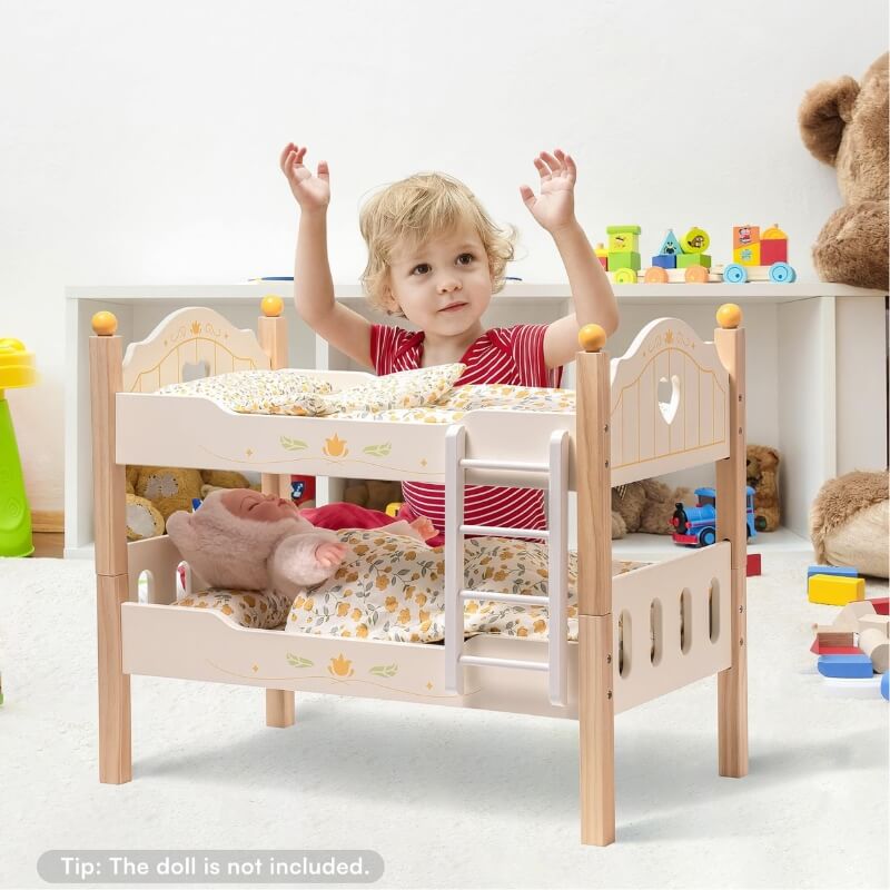 Montessori Wooden Doll Bunk Beds – 2-in-1 Role-Play Furniture