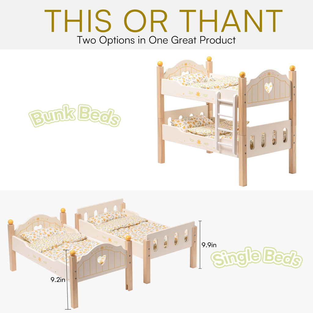 Montessori Wooden Doll Bunk Beds – 2-in-1 Role-Play Furniture