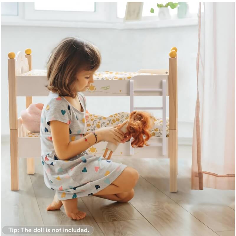 Montessori Wooden Doll Bunk Beds – 2-in-1 Role-Play Furniture