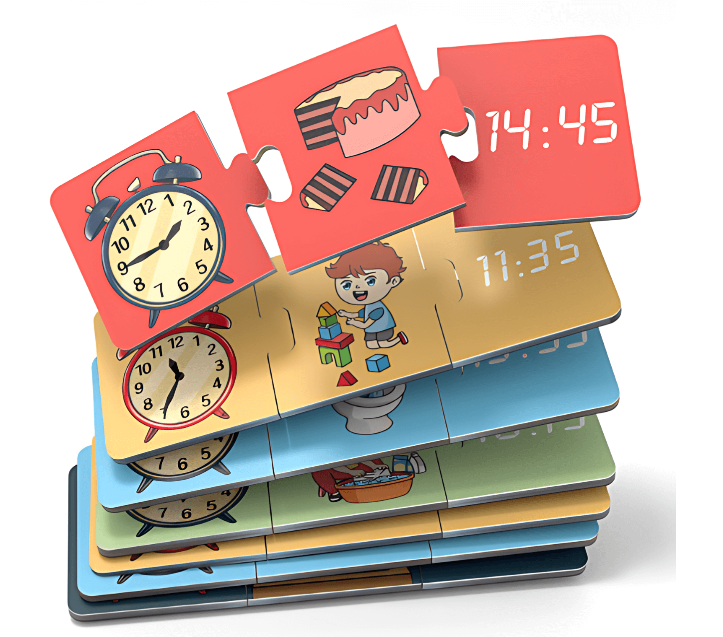 Children's Cartoon Time Cognition Set, its characters, and its use in daily routines.  #learningthroughplay #happyroutines #familyfun #cartoontimecognition #educationaltoys #toddlerdevelopment #preschoollearning #wonderkiiids