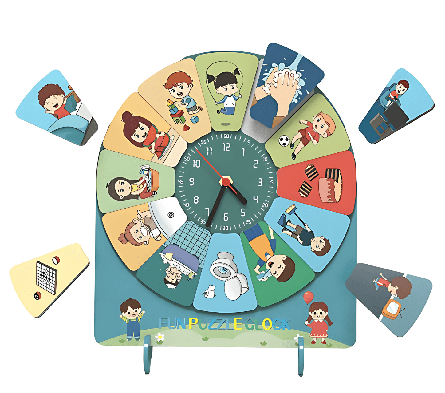 Children's Cartoon Time Cognition Set, its characters, and its use in daily routines.  #learningthroughplay #happyroutines #familyfun #cartoontimecognition #educationaltoys #toddlerdevelopment #preschoollearning #wonderkiiids