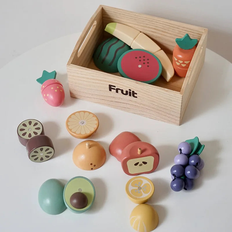Wooden Food Cutting Set – Montessori Pretend Play Kitchen Toy