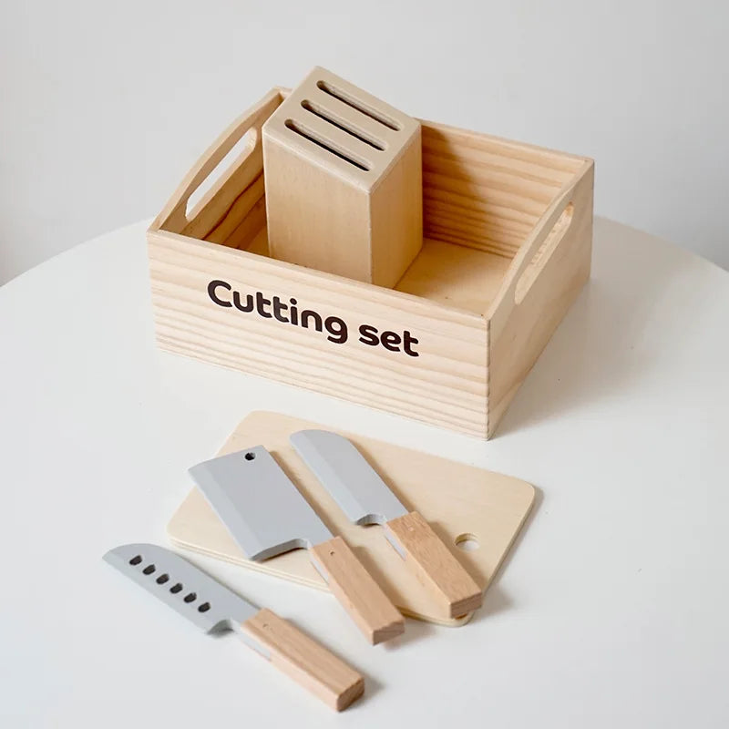 Wooden Food Cutting Set – Montessori Pretend Play Kitchen Toy