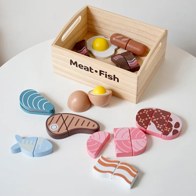Wooden Food Cutting Set – Montessori Pretend Play Kitchen Toy