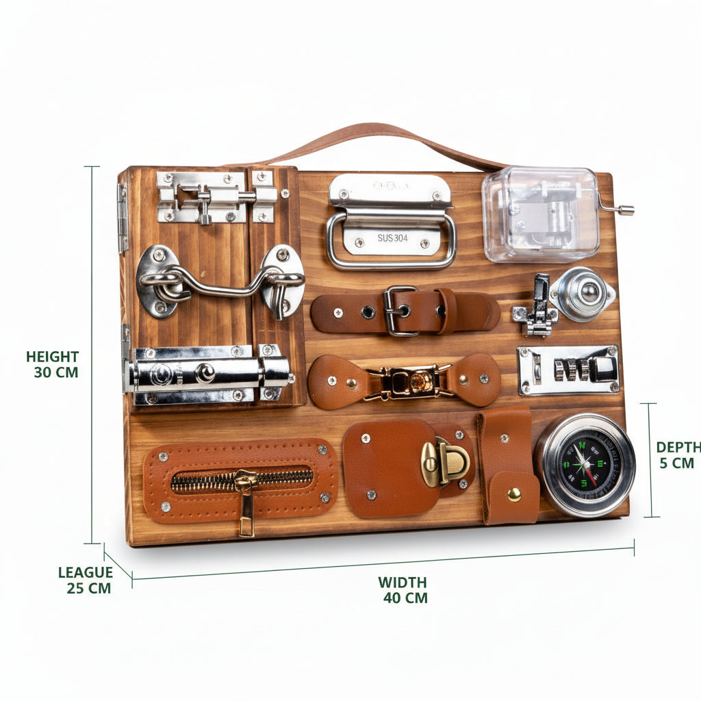 Wooden briefcase with leather accents and metallic hardware on a white background