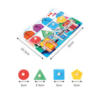 Colorful toy with geometric shapes and measurements on a white background