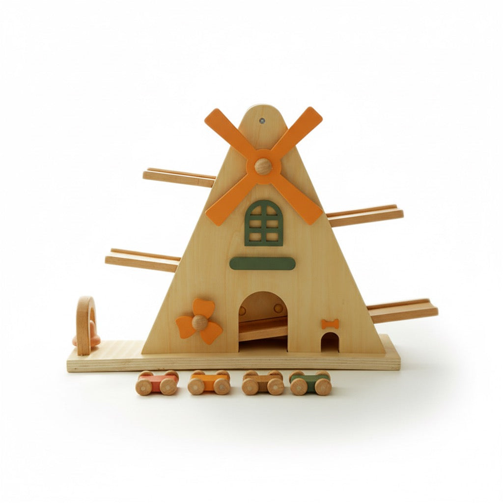 WK Wooden Windmill Track Gliding Car Toy Wonder Kiiids