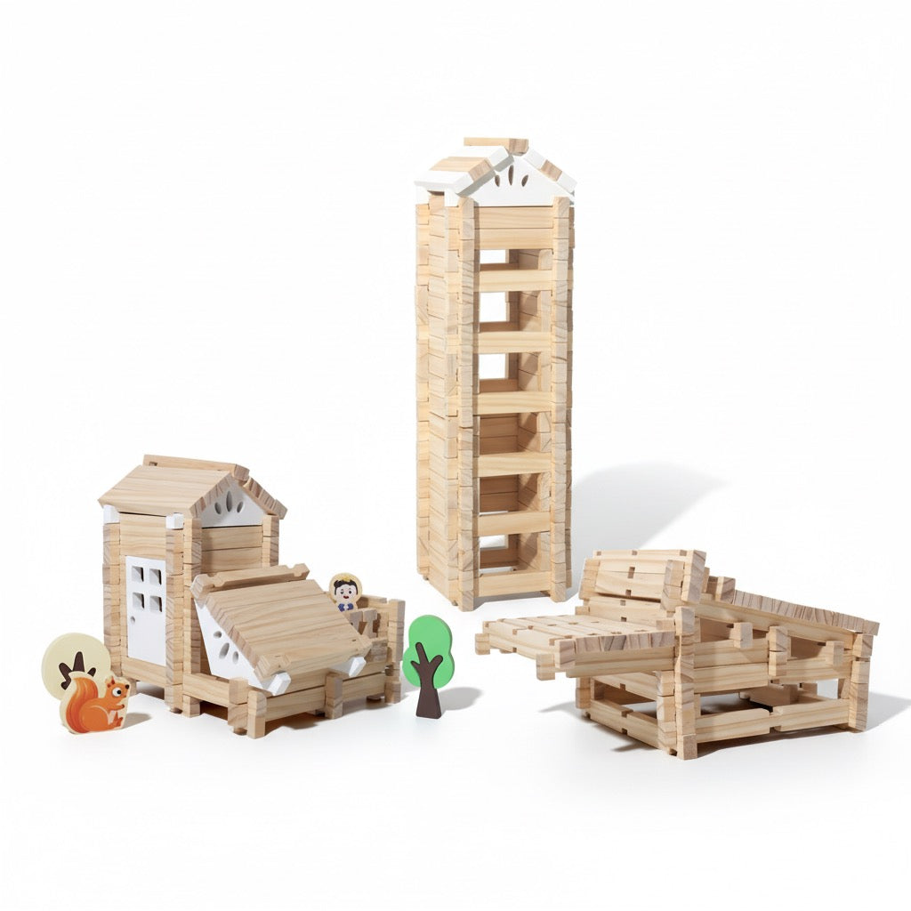 Wooden Log Cabin Building Set Wonder Kiiids 