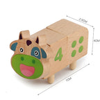 Wooden hippo toy with dimensions on a white background