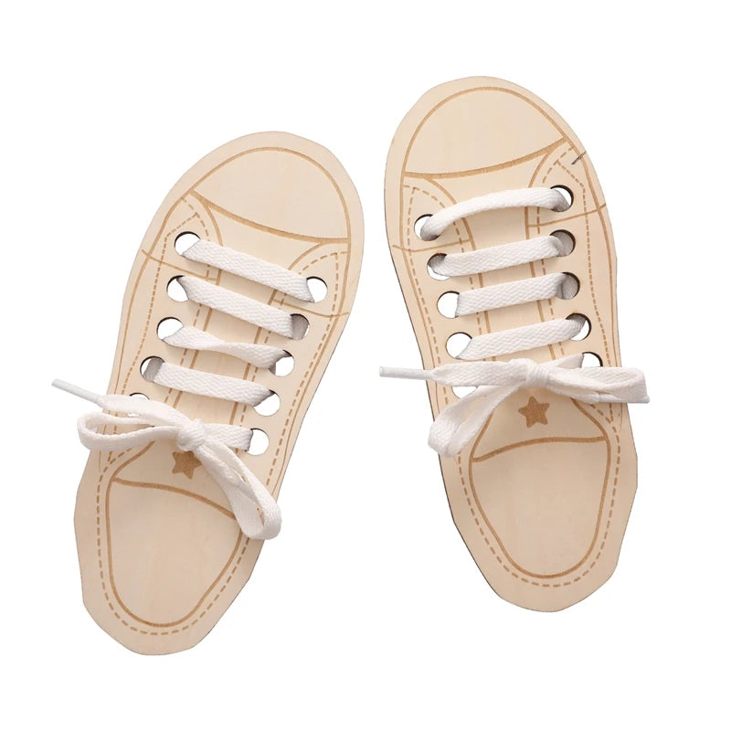  Wonder Kiiids_ Montessori wooden lacing shoe educational toy, ideal for developing fine motor skills and coordination.
