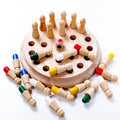 Wooden peg game with colorful pegs on a white background