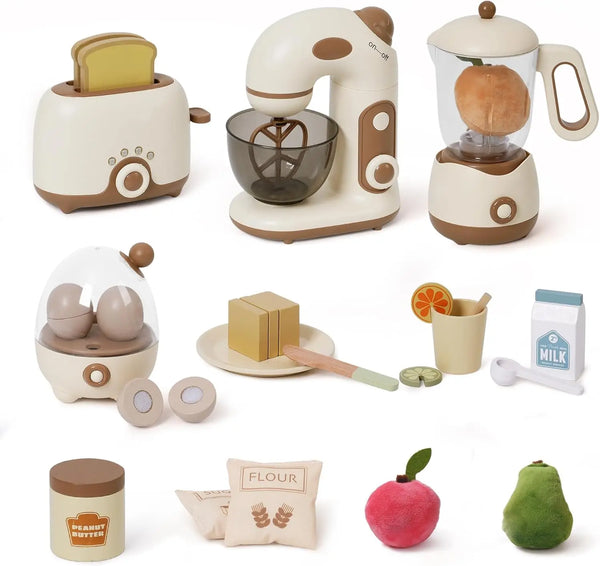 Wooden play kitchen appliances set for toddlers – Montessori role-play toy with toaster and mixer. Wonder Kiiids