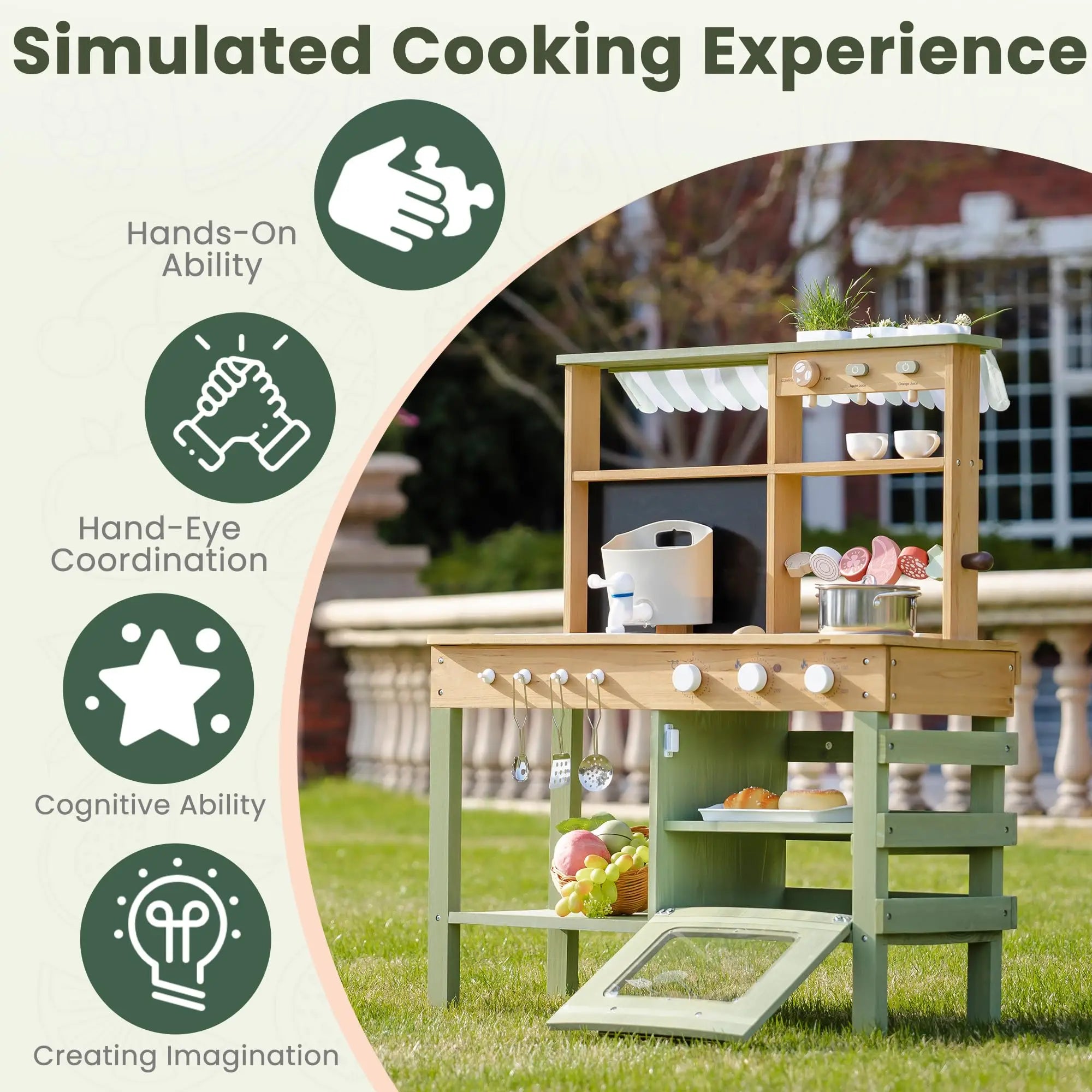 Inspire creativity and sensory learning with our eco-friendly WK Montessori Wooden Mud Kitchen Play Set – perfect for outdoor pretend play. Wonder Kiiids