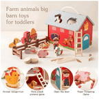 A beautiful WONDER KIIDS wooden farm toy set for kids, featuring a classic barn and assorted farm animals, perfect for imaginative and sustainable play.