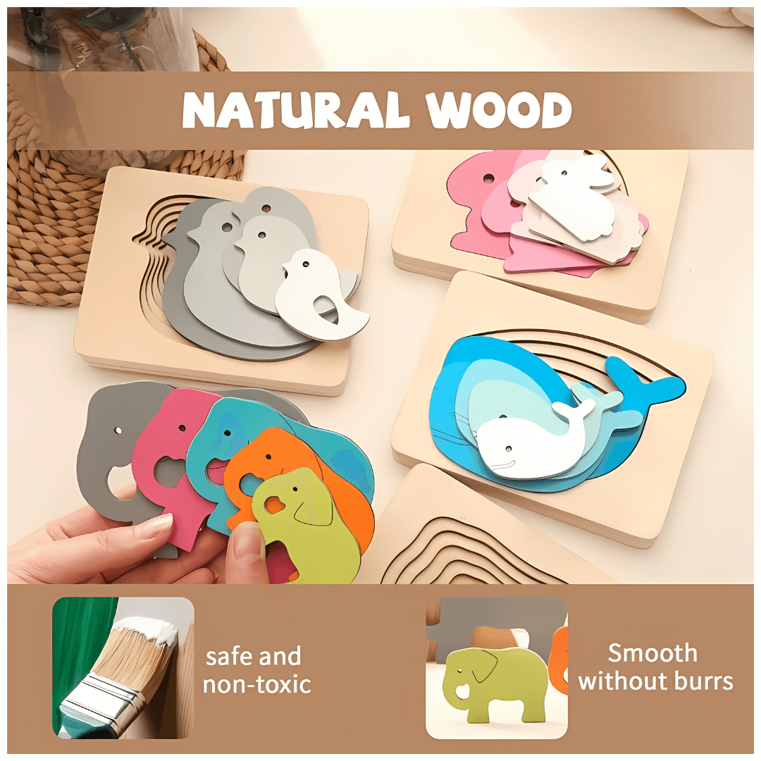 Wonder Kiiids-Children's Animals Multi-layer Wooden Puzzle – Montessori-Inspired Learning Toy