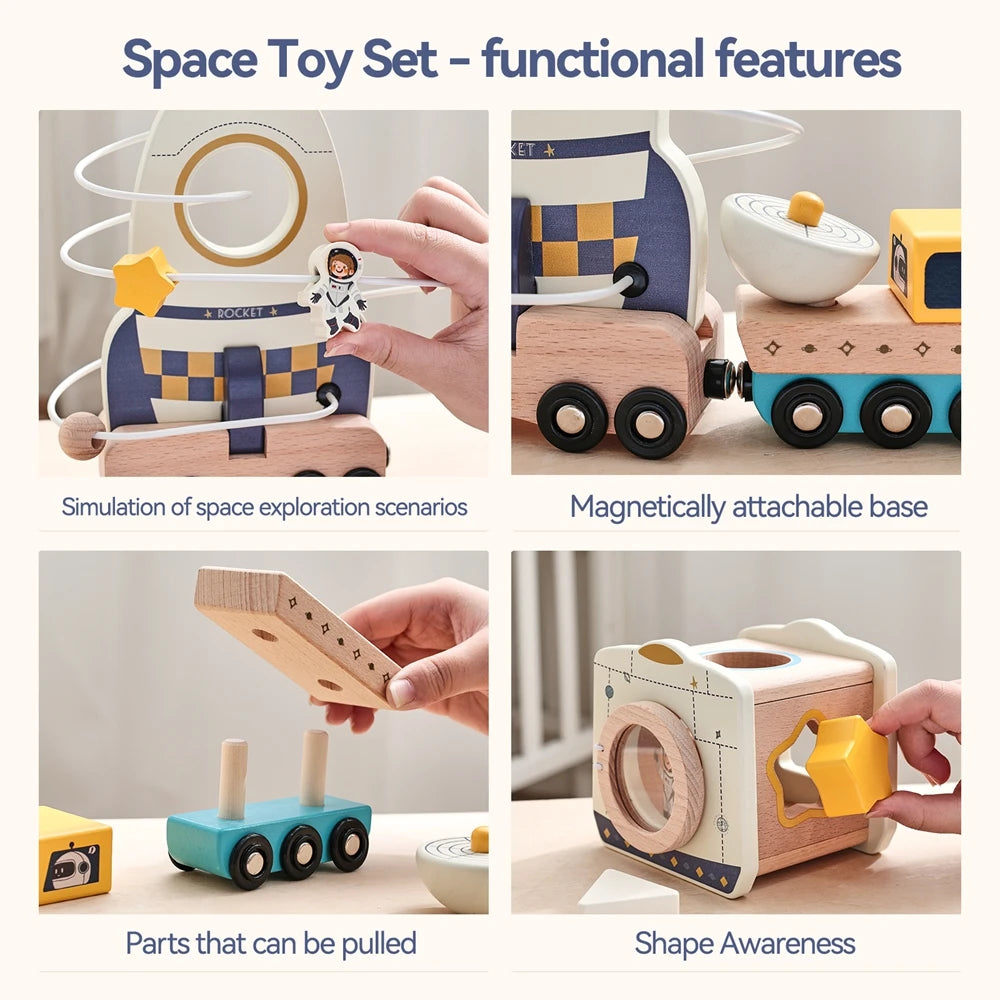  Wooden Astronaut Space Toys Set | Wonder Kiiids 