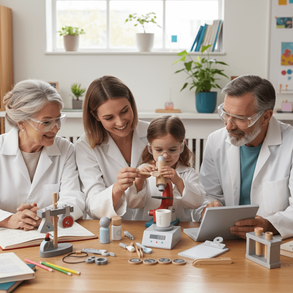 Child conducting experiment with Montessori science kit
