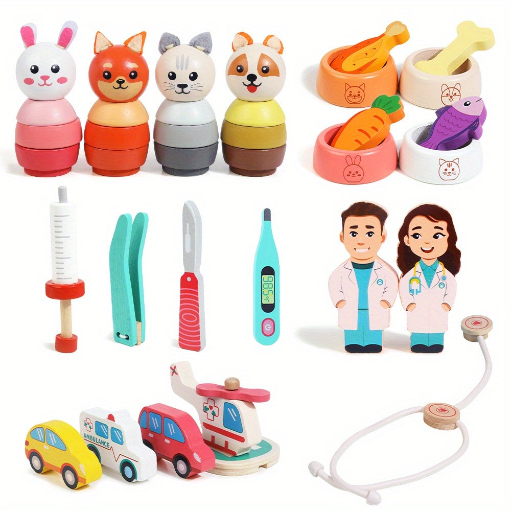Montessori wooden pet hospital toy