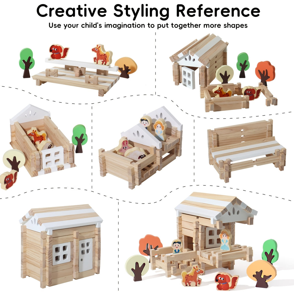 Wooden Log Cabin Building Set Wonder Kiiids 