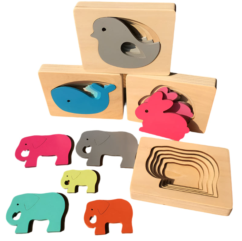 Children's Toys, Wooden Puzzle Set, Multi-layer Puzzle, Thickened Wood, Educational Toys, Animal Puzzle, Fine Motor Skills, Problem-solving, Hand-eye Coordination, Toddler Toys, Kids Play, Learning Toys, Vibrant Colors, Durable Design, Early Childhood Education.