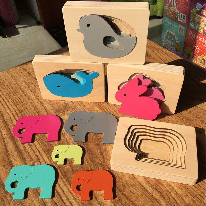 Children's Toys, Wooden Puzzle Set, Multi-layer Puzzle, Thickened Wood, Educational Toys, Animal Puzzle, Fine Motor Skills, Problem-solving, Hand-eye Coordination, Toddler Toys, Kids Play, Learning Toys, Vibrant Colors, Durable Design, Early Childhood Education.