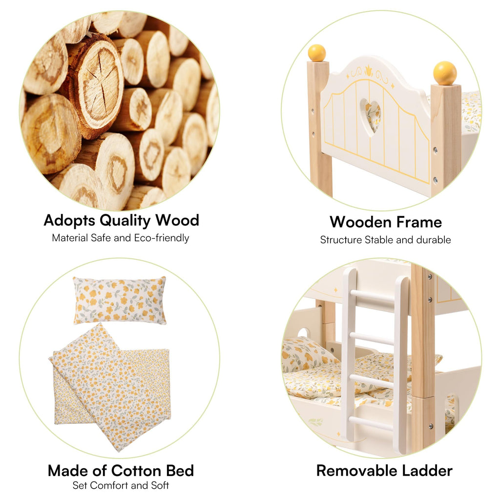 Montessori Wooden Doll Bunk Beds – 2-in-1 Role-Play Furniture