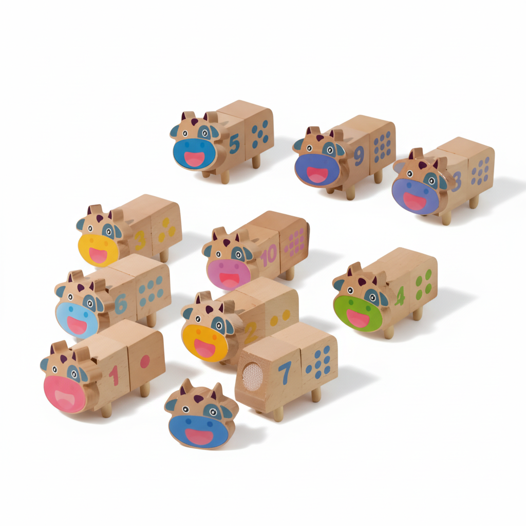 Set of cartoonish cardboard boxes with animal faces and numbers on a white background
